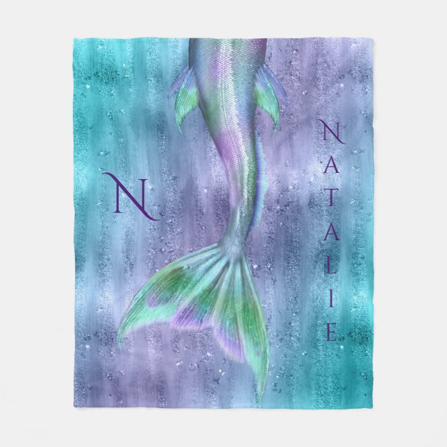 Monogram för sjöjungfrusvanSparkles Fleecefilt (Framsidan)