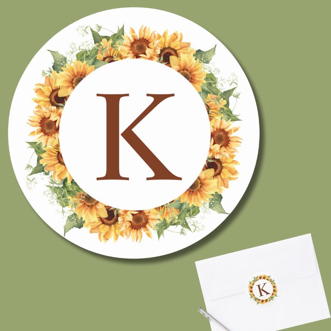 Monogram för solros runt klistermärke (Skapare uppladdad)