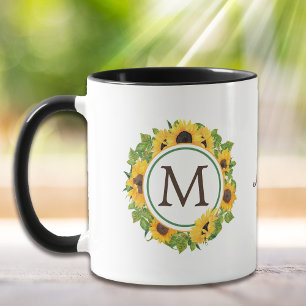Monogram för solroskrans i cirkel mugg