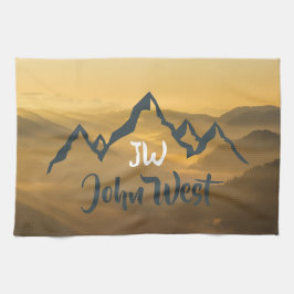 Monogram för solupphöjda bergsområden i guld kökshandduk