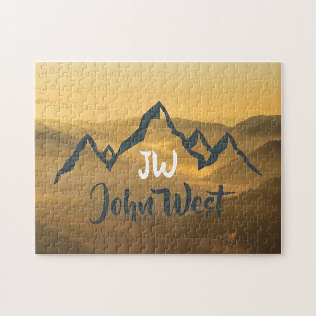 Monogram för solupphöjda bergsområden i guld pussel (Horisontell)