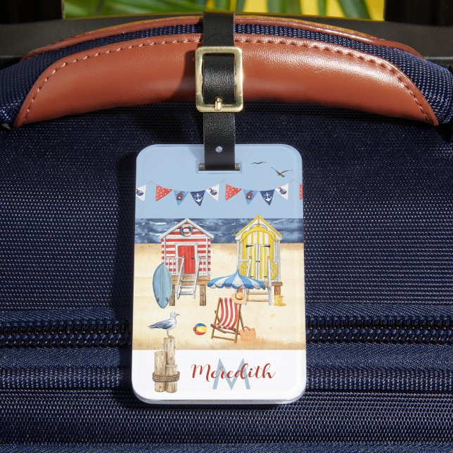 Monogram för sommarscen i roligt Beach Ocean Bagagebricka (Skapare uppladdad)