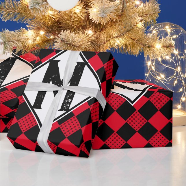 Monogram för svart buffelplatta med kontrollbord presentpapper (Helgdagar)