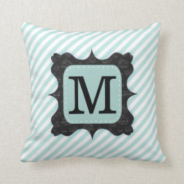 Monogram för svart för mönster för randar för kudde