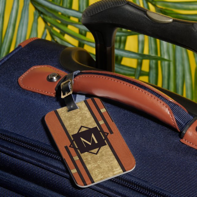 Monogram för svart och Guld Art Deco-Anpassningsba Bagagebricka (Framsida Insitu 1)