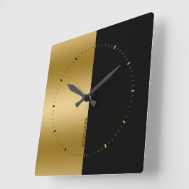Monogram för svart och guld delad-skärm fyrkantig klocka