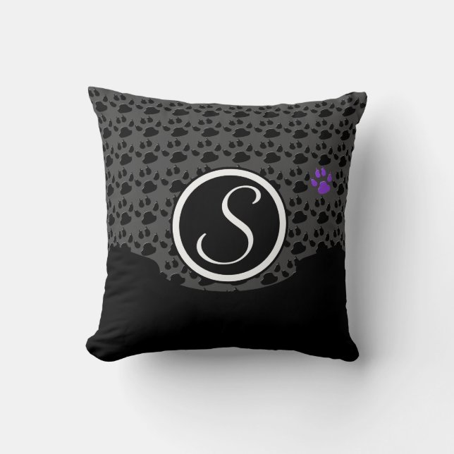 Monogram för svart och Lila sidutskrift Kudde (Framsida)