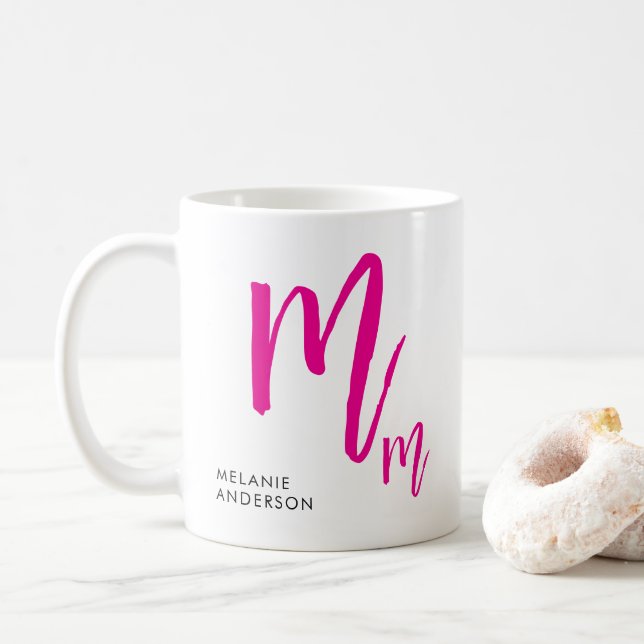 Monogram för svart och Rosa Kaffemugg (Med munk)