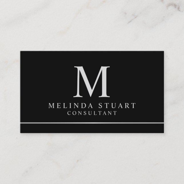 Monogram för svart och Silver Elegant Visitkort (Framsida)
