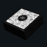 Monogram för svart och vit blomma Mönster Smyckeskrin<br><div class="desc">Snyggt och söt,  den här Svarta och vita blomman Mönster Monogram Keepsaki Box är perfekt för alla kvinnor.</div>