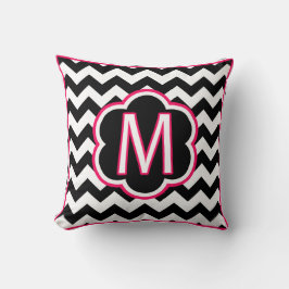 Monogram för svart och vit Chevron, brev M Kudde