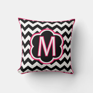 Monogram för svart och vit Chevron, brev M Kudde