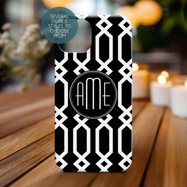 Monogram för svart och vit geometrisk Anpassningsb (Personalized Phone Case with Monogram)