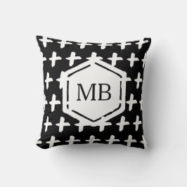 Monogram för svart och vit kudde i kor