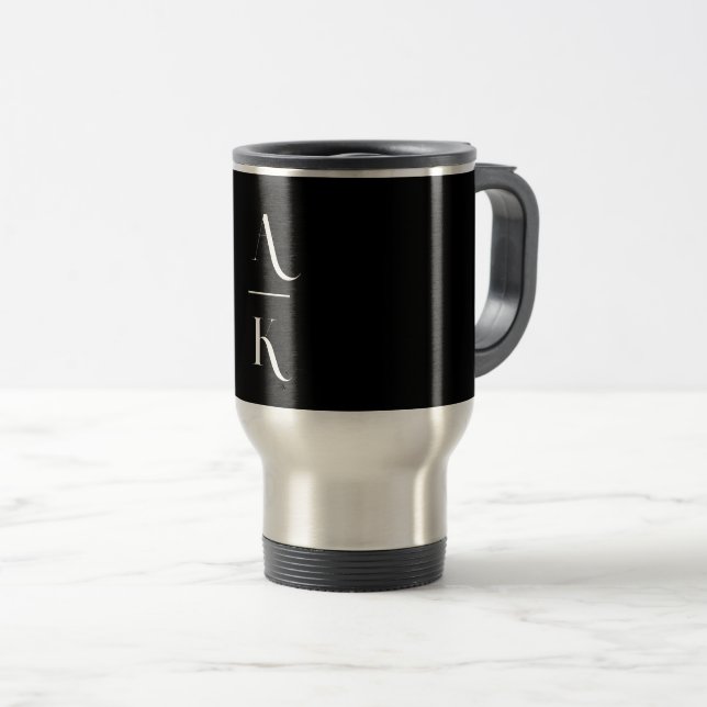 Monogram för svart och vit modern elegant resemugg (Framsida höger)