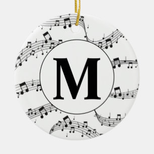 Monogram för svart och vit musik julgransprydnad keramik