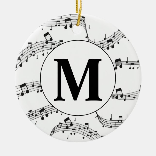 Monogram för svart och vit musik julgransprydnad keramik (Framsidan)