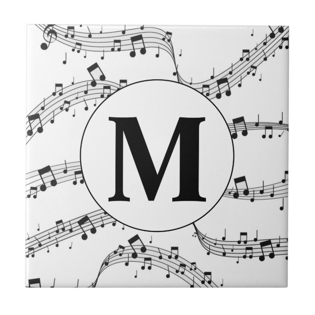 Monogram för svart och vit musik kakelplatta (Framsidan)