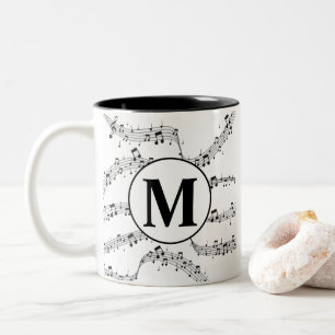 Monogram för svart och vit musik Två-Tonad mugg