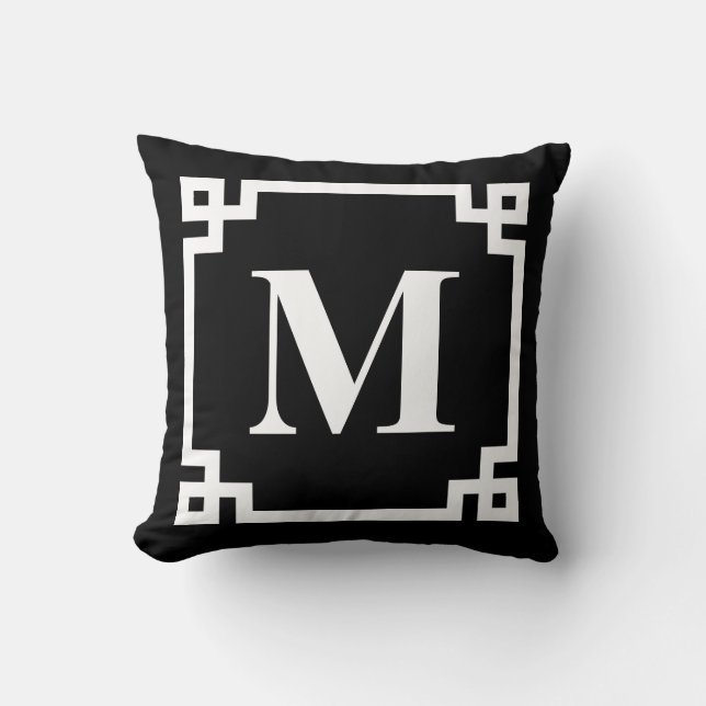 Monogram för svart och vitt, modernt grekiskt Nyck Kudde (Framsida)