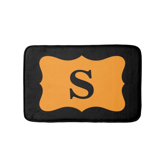 Monogram för svart Orange - initialt hemdekorativt Badrumsmatta (Framsidan)