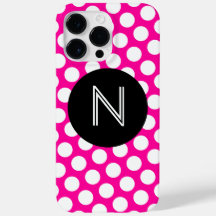 Monogram för svart rosa och vitt Polka dots