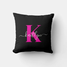 Monogram för svart Shock rosa i elegant Kudde