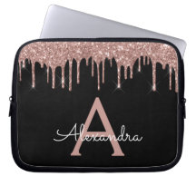 Monogram för Svarta Glitter-Gnistran rosa ros