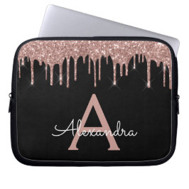 Monogram för Svarta Glitter-Gnistran rosa ros Laptop Fodral
