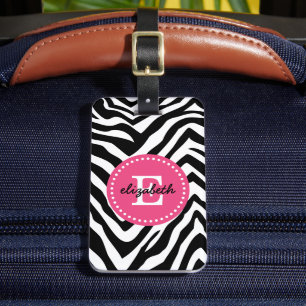 Monogram för Svarta och Rosa Zebra tryck Anpassnin Bagagebricka