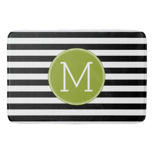Monogram för Svarta och vita strimlade Grönten M Badrumsmatta