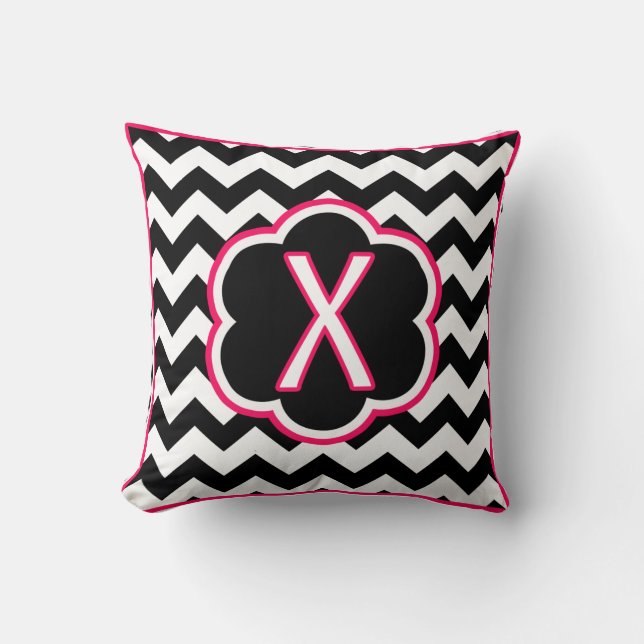 Monogram för svartvit Chevron, brev X Kudde (Framsida)