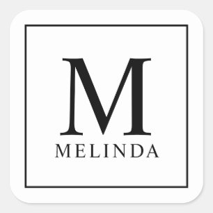 Monogram för svartvit Elegant Fyrkantigt Klistermärke