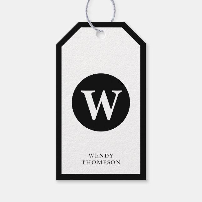 Monogram för svartvit enkel minimalistisk cirkel presentetikett (Framsidan)