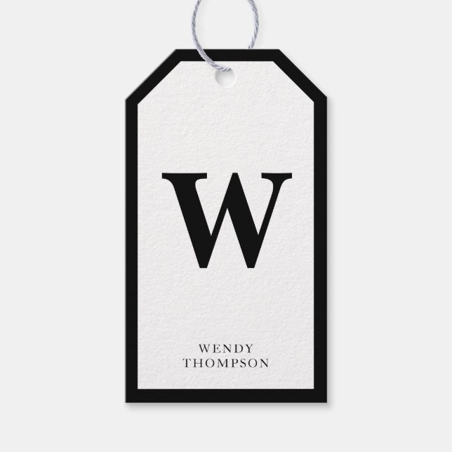 Monogram för svartvit enkel minimalistisk Elegant Presentetikett (Framsidan)