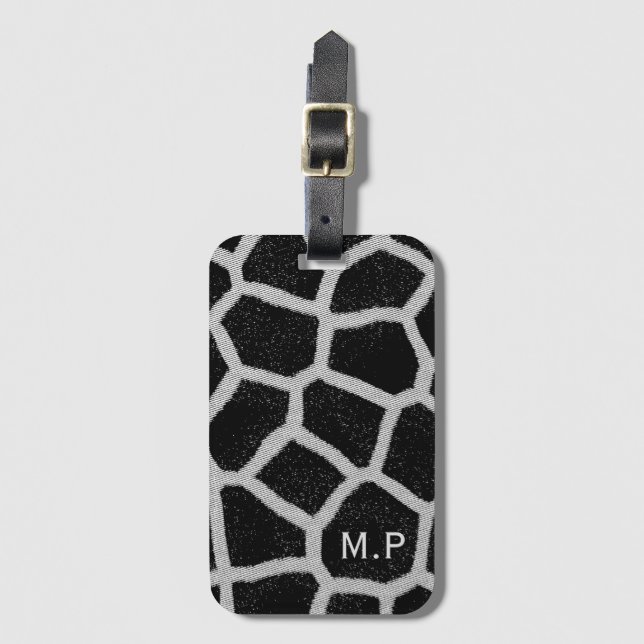 Monogram för svartvit giraffe bagagebricka (Framsida vertikal)