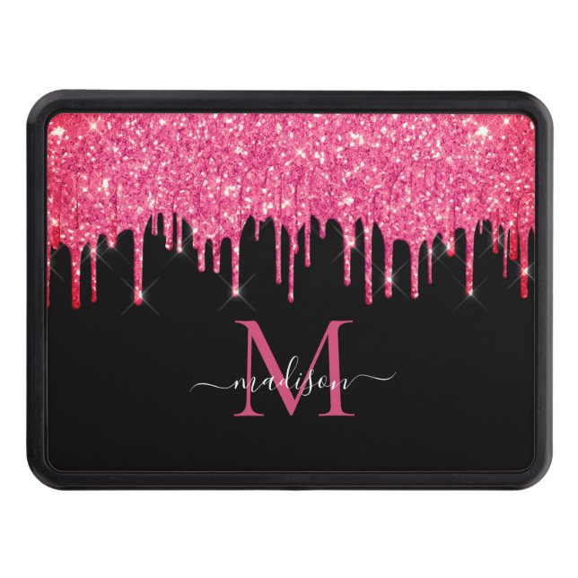 Monogram för svartvit Magenta Glitter-drivning Dragkroksskydd (Framsidan)