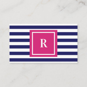 Monogram för svartvit Rand och Shock rosa Visitkort