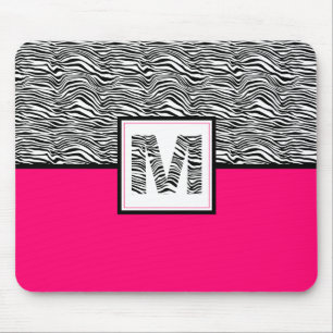 Monogram för svartvit Zebra tryck Shock rosa Musmatta