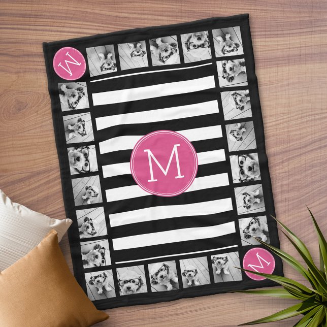 Monogram för svartvita, randiga, parfymerade Shock Fleecefilt (Personalized Fleece Blanket)