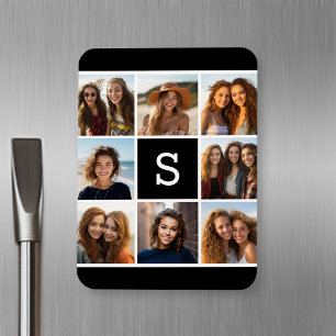 Monogram för svartvitt fotokollage, Anpassningsbar Magnet
