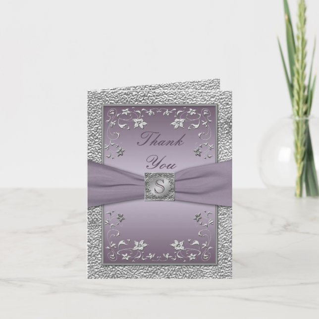 Monogram för tack för Plum- och Pewter-Blommigt (Framsida)