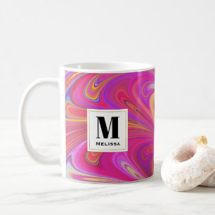 Monogram för trådlös Rosa och Orange Kaffemugg