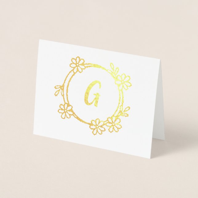 Monogram för trendigets Blommigt Folierat Kort (Framsida)