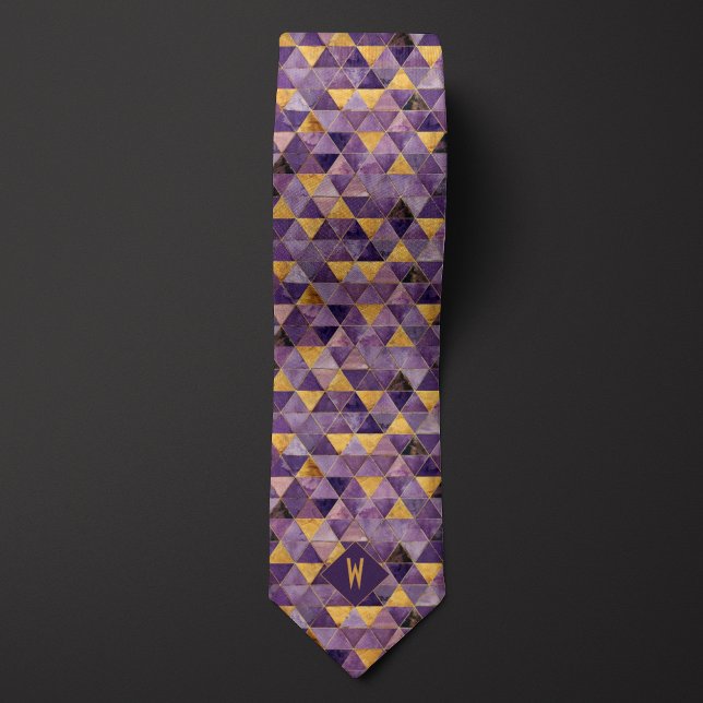 Monogram för trianglar från lila och Guld Slips (Skapare uppladdad)