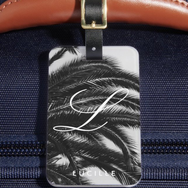 Monogram för Tropical Custom Name för elegant Bagagebricka ("Everyday is abundantly beautiful." 
Sincerely Best Wishes from Lucky Design World)