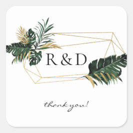 Monogram för Tropiska Handflatan Löv Guld 2 - Fyrkantigt Klistermärke