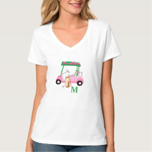 Monogram för unika charming Golf Rosa Cart-Klubbar T Shirt