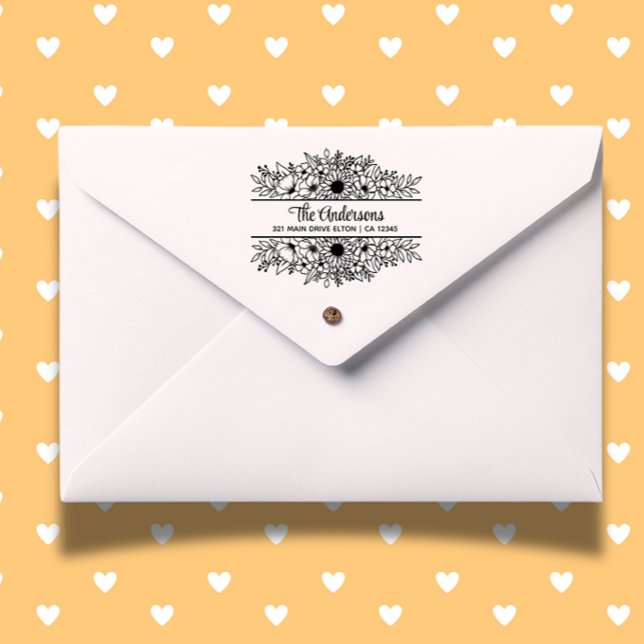 Monogram för uppdelad blommigt, blomma tema stämpel (Create heartfelt, personalized gifts with our floral split monogram rubber stamp.)