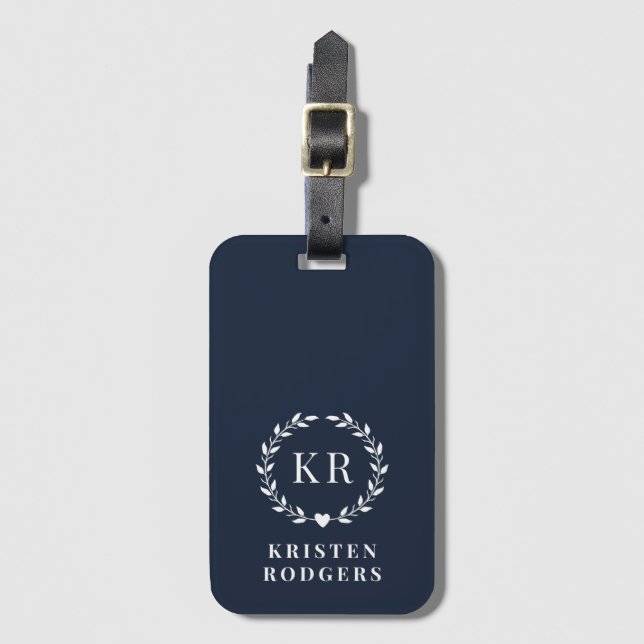 Monogram för utandning av blåvitlöshet (Navy Blue  Bagagebricka (Framsida vertikal)